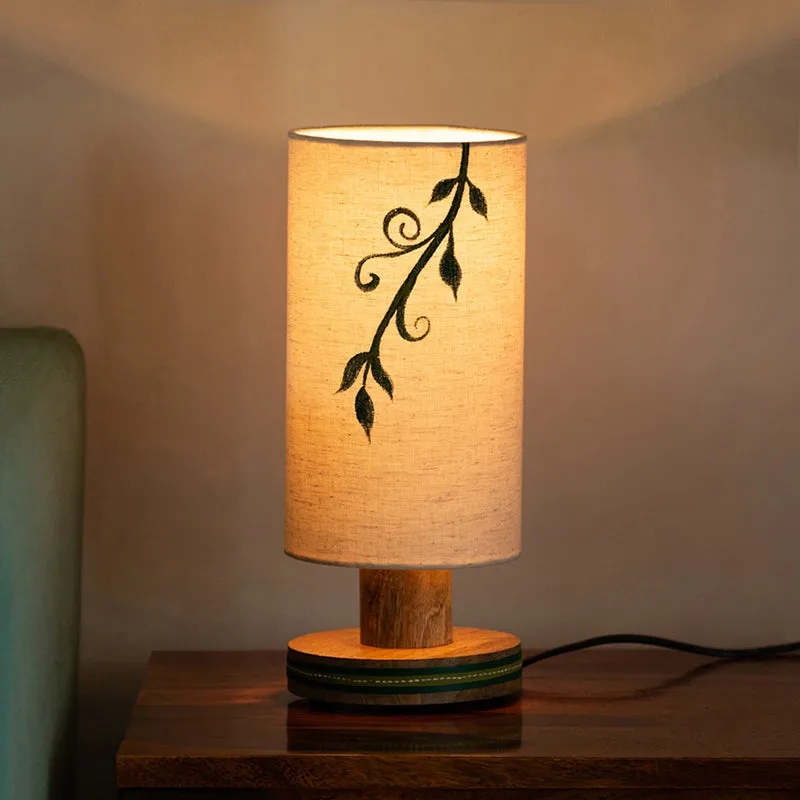 Ampelos Handcrafted Mango Wood Table Lamp - White,Green media 1