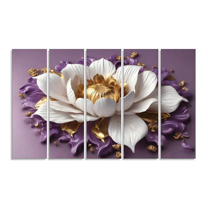White Bloom Wall Painting - Set Of Five media 4