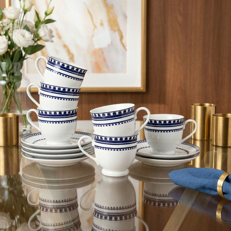 Brew Charm Porcelain Cup & Saucer (220 mL Each) - Set of Six
