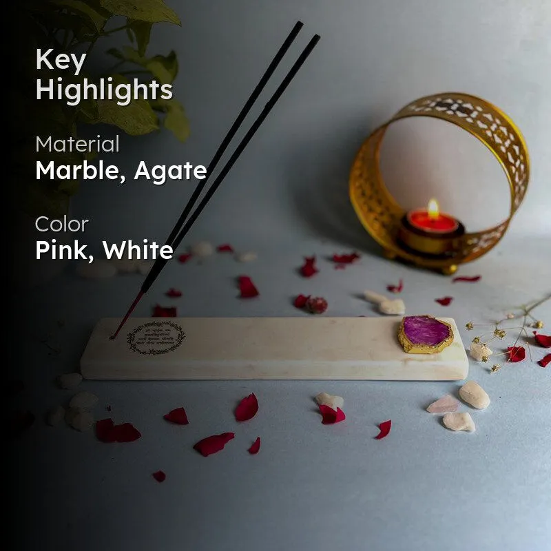 Gayathri Mantra Marble Incense Holder With Agate Plating - Pink media 2