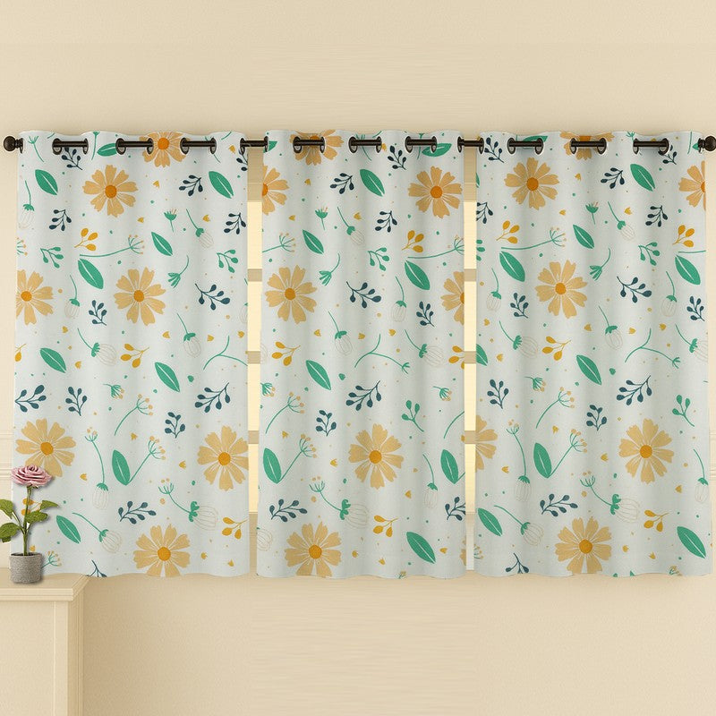 BloomSpry Cotton Curtains (green,orange) - Set Of Three media 4