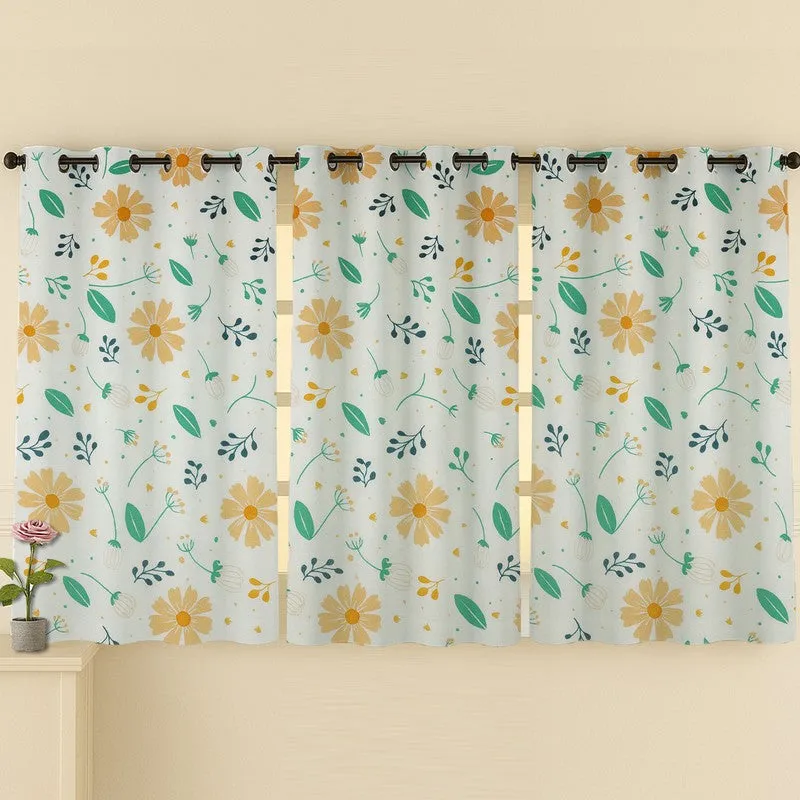 BloomSpry Cotton Curtains (green,orange) - Set Of Three media 4
