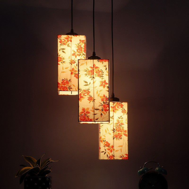Warm Ivory Triple Metal Ceiling Lamp - White & Orange