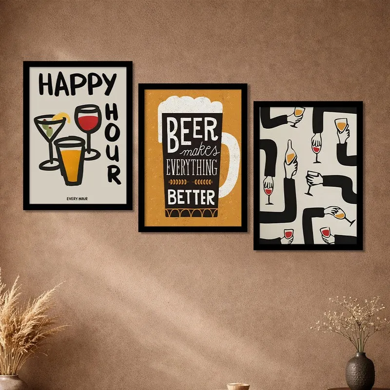 Happy Hour Paper Wall Painting With Frame - Set Of Three media 5