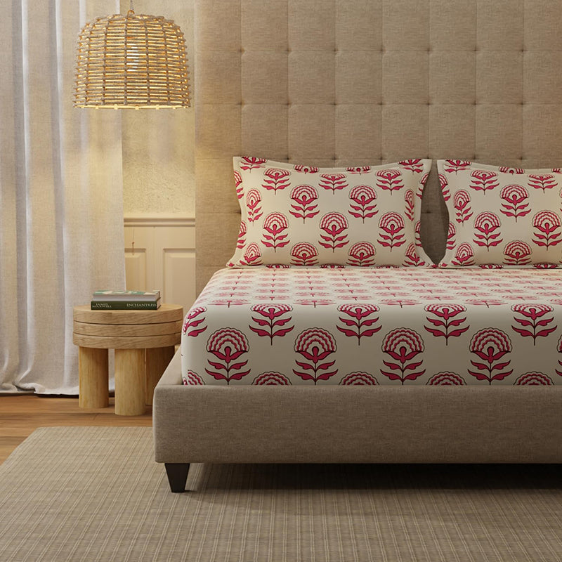 Urban Space Florabell Cherry Red Cotton Bedsheet - 200 TC media 3