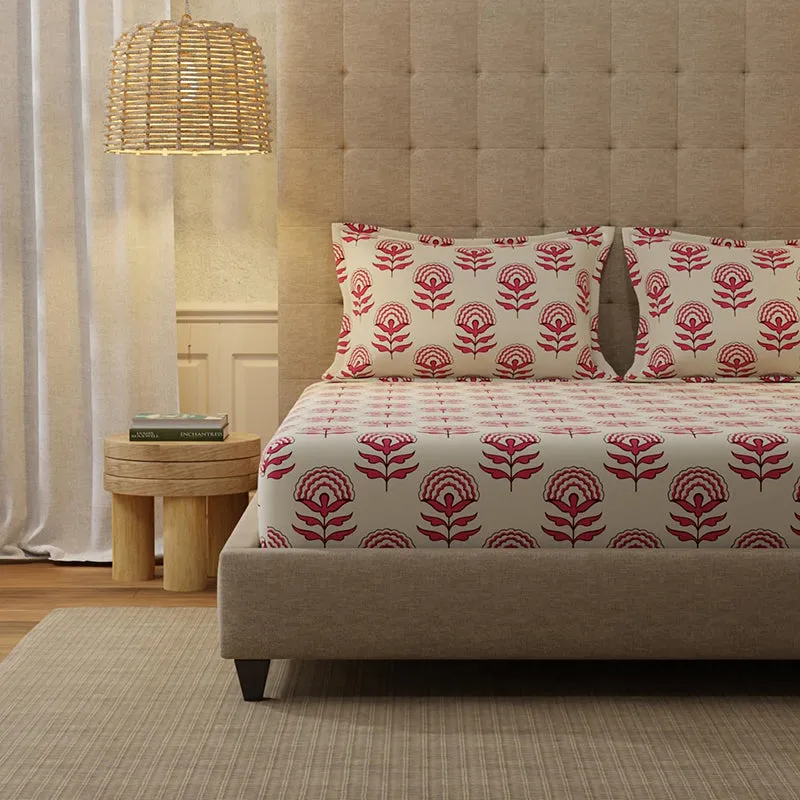 Urban Space Florabell Cherry Red Cotton Bedsheet - 200 TC media 3