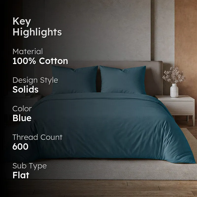Plusherie Solid Cotton Bedsheet (Smokey Blue ) - 600 TC media 2