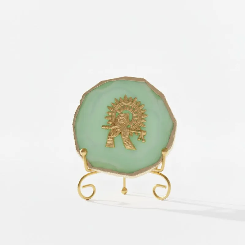 Krishna Harmony Agate Showpiece With Stand - Green media 3