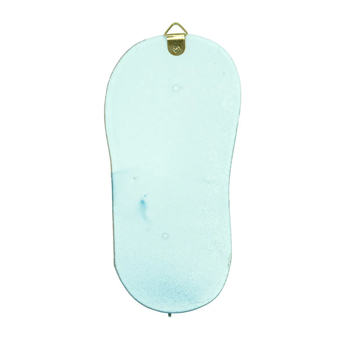 Back view of the plain light blue flip-flop shaped wall hook