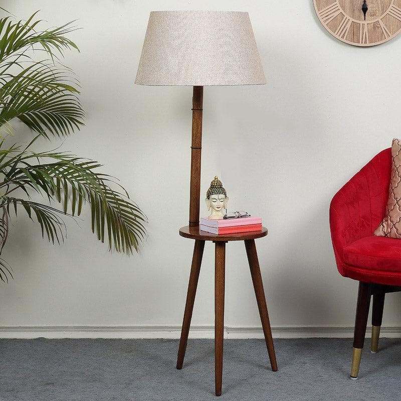 Rosa Miosa Wooden Floor Lamp With Shelf - Beige media 3