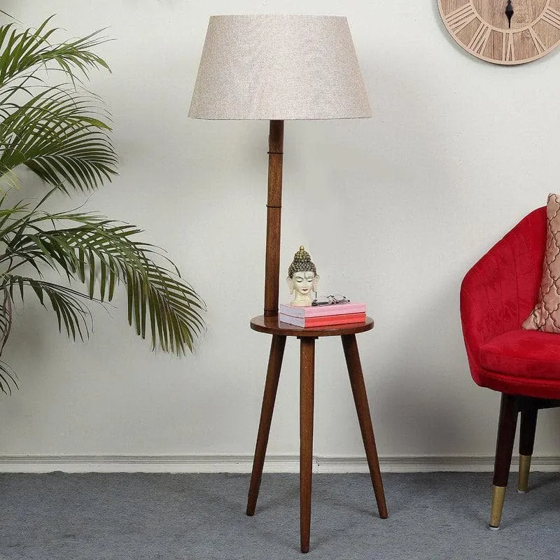 Rosa Miosa Wooden Floor Lamp With Shelf - Beige media 3