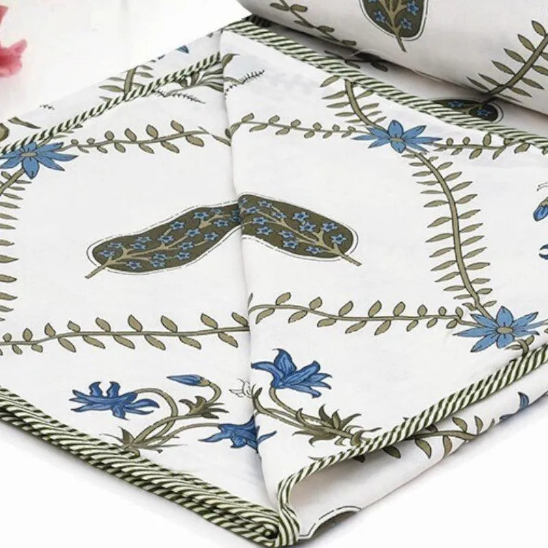 Falgun Ethnic Reversible Cotton Dohar (Blue & White) - 180 GSM media 1