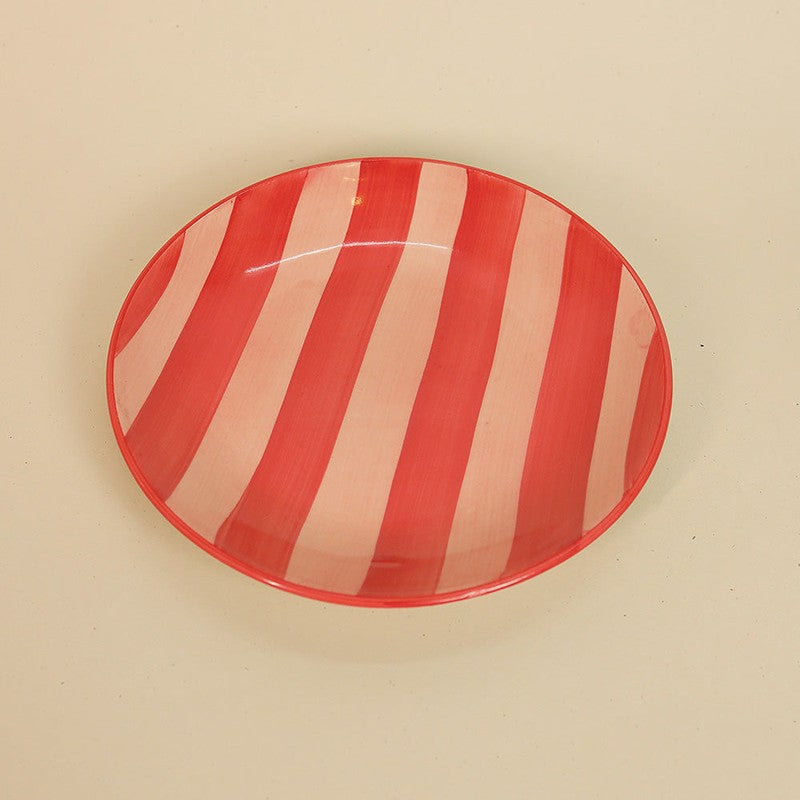 Liora Striped Dinner Plate(Red & Beige) - Set Of Two media 5