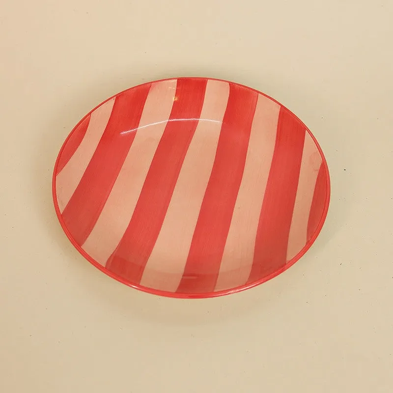 Liora Striped Dinner Plate(Red & Beige) - Set Of Two media 5