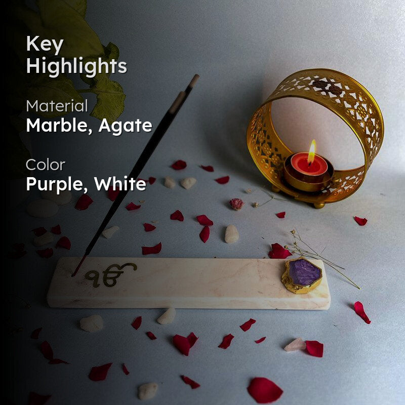In Onkar Marble Incense Holder With Agate Plating - Purple media 2