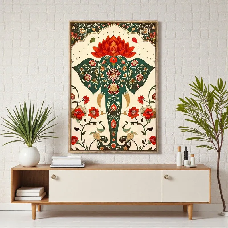 Raja Hathi Canvas Traditional Wall Art With Frame media 2