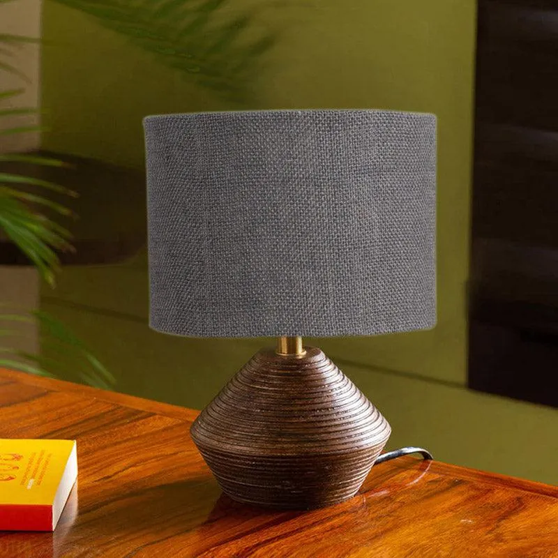 Yami Wooden Table Lamp With Jute Shade - Brown,Grey media 2