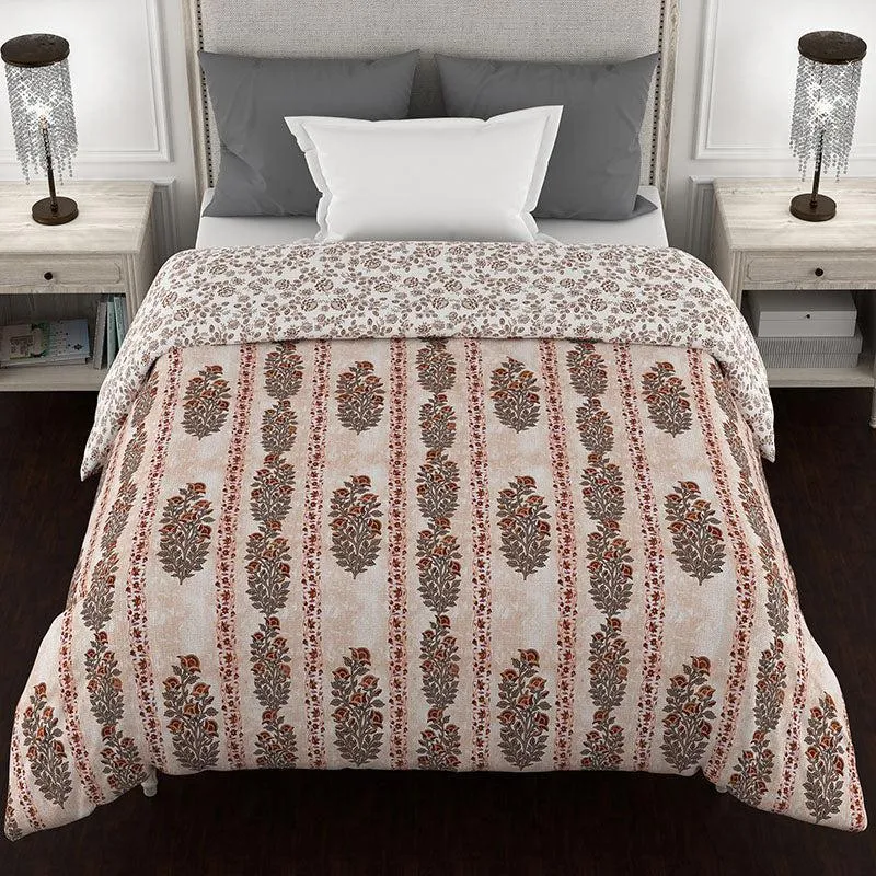 Chaya Reversible Ethnic Cotton Comforter (Beige) - 150 GSM media 3
