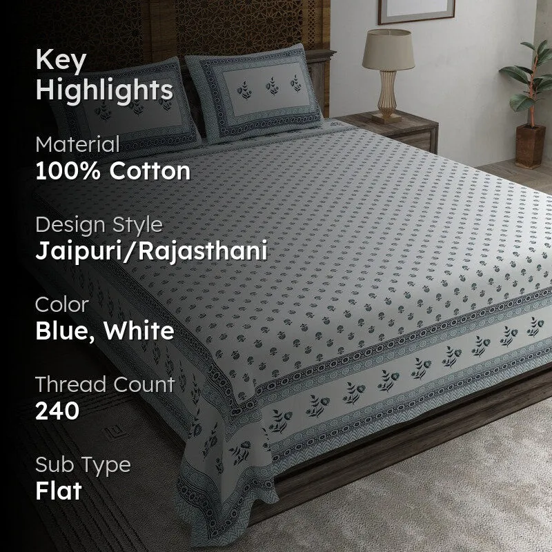 Gardenva Cotton Bedsheet (Blue,White) - 240 TC media 2