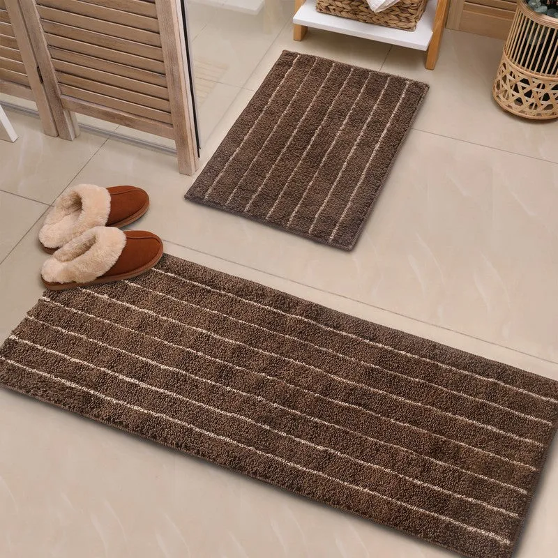 StripeEase Microfiber Bath Mats (Coffee) - Set of Two media 1