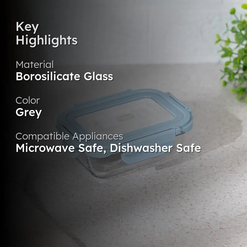 Boro Glass Lunch Box With Steel Lid (Grey) - 370 ML media 2
