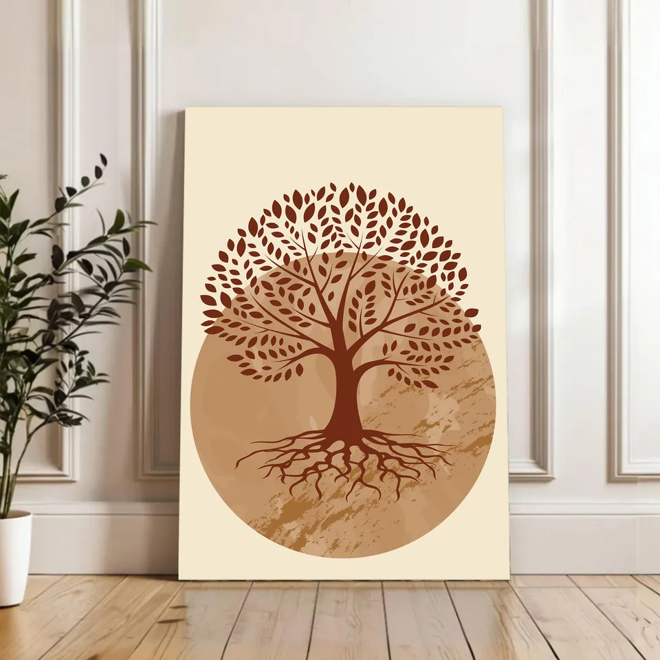 Earthbound Tree Cotton Canvas Wall Art - Beige media 4