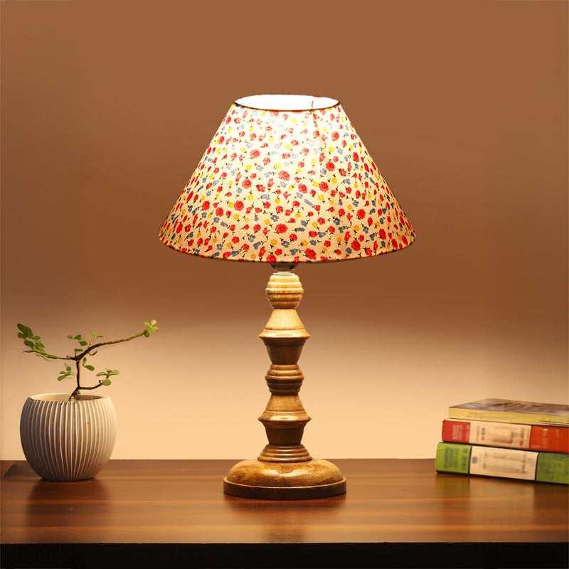 Fleura Cone Timber Wooden Table Lamp - Multicolor