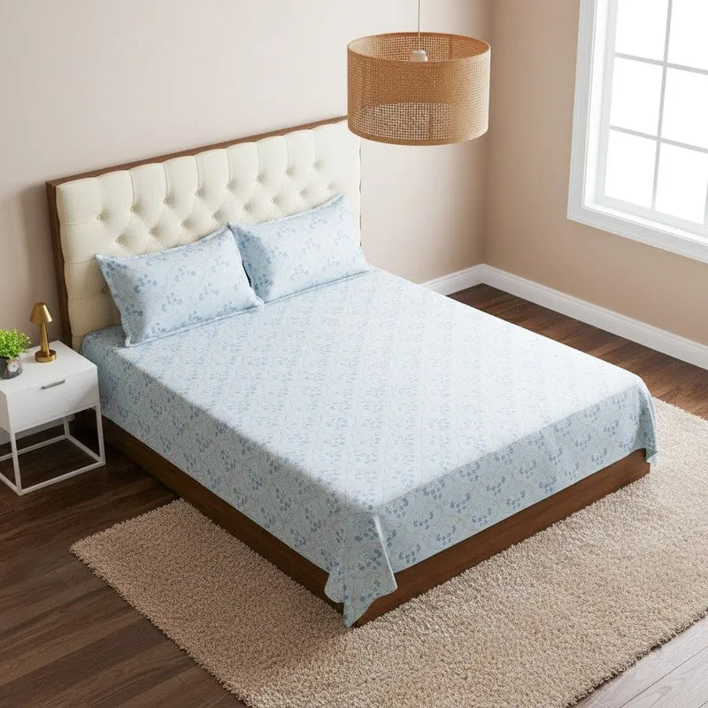 Rajsi Floral Cotton Bedsheet (Blue) - 200 TC media 1