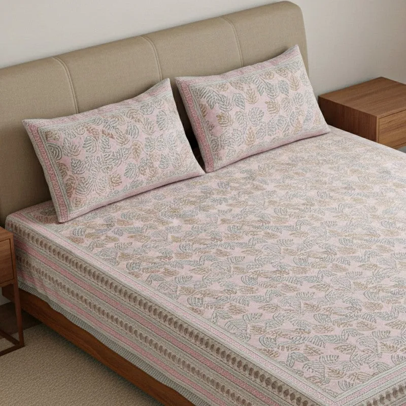 Nistara Floral Cotton Bedsheet (Pink) - 144 TC media 3