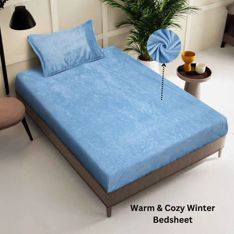 Gentle Rest Fleece Bedsheet (Blue) - 180 GSM media 3