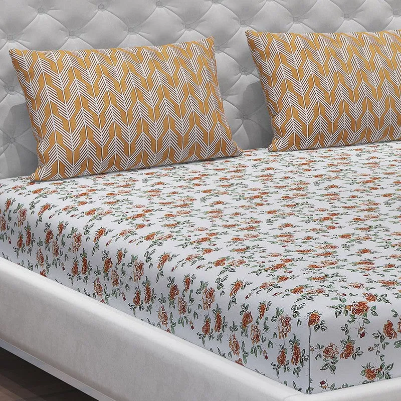 Monte Carlo Fleurish Cotton Bedsheet (White,Beige) - 104 TC media 9