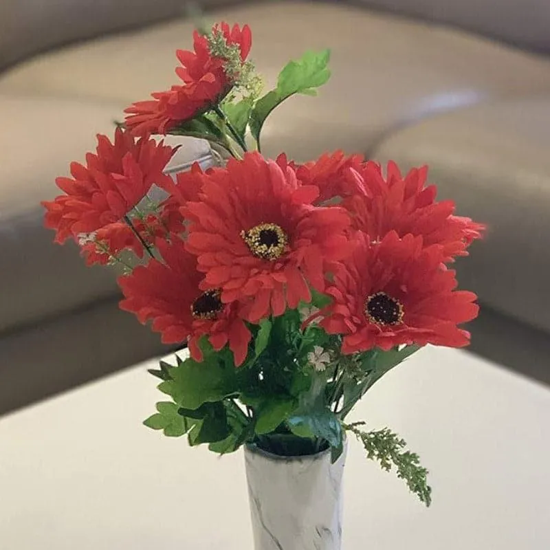 Faux Silk Garabera Daisy Flower Bunch - Red media 3
