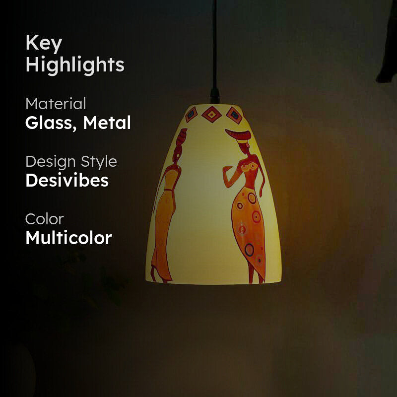 Tribal Tune Hand Painted Glass Ceiling Lamp media 2