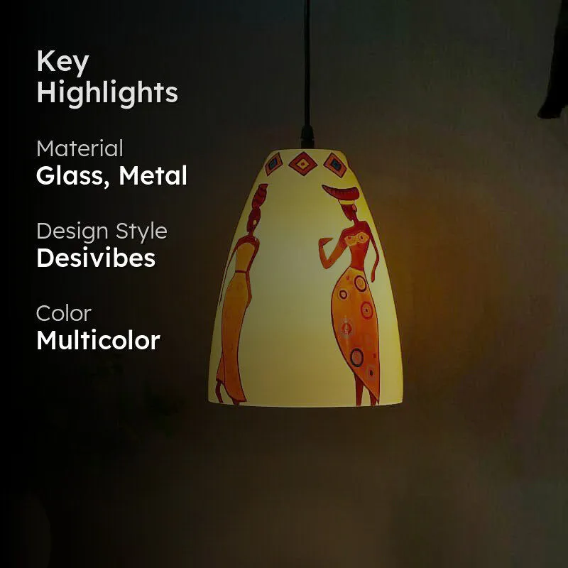 Tribal Tune Hand Painted Glass Ceiling Lamp media 2