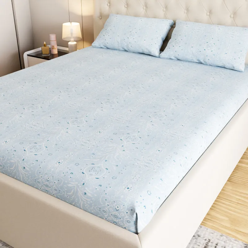 Meadow Ethnic Cotton Bedsheet (Blue) - 180 TC media 1