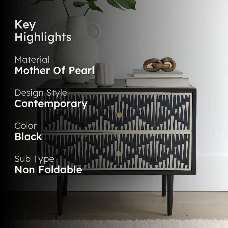 Modern Black Mother of Pearl Bedside Table media 2