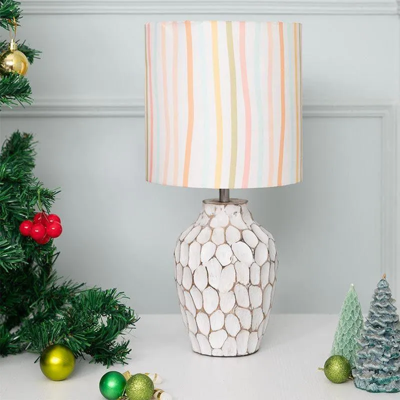 Candy Stripes Yvie Fabric Table Lamp - White,Pink media 3