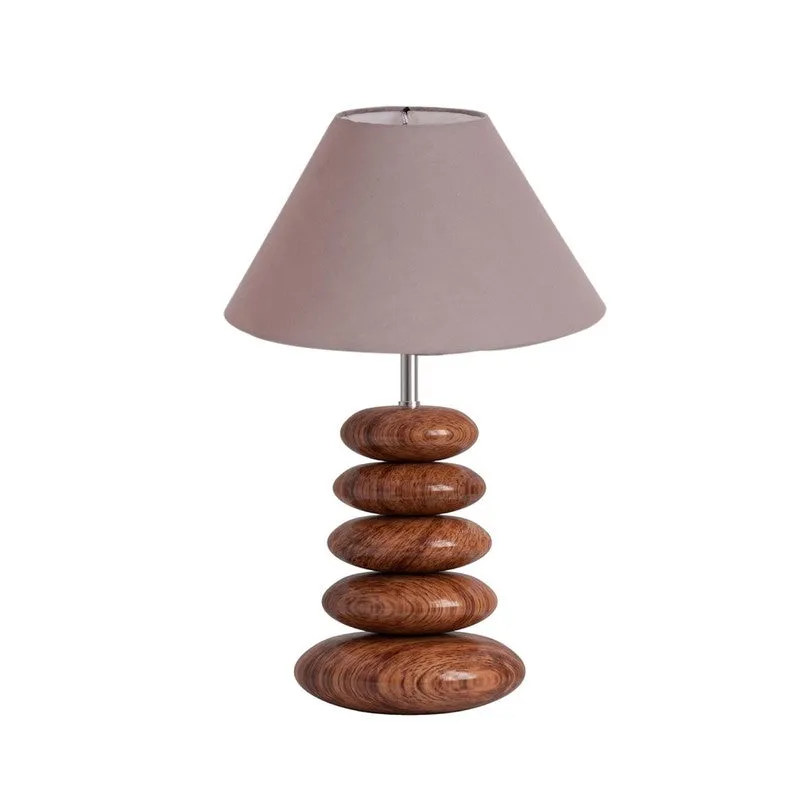 Glynor Cotton Table Lamp With Wooden Base - Grey media 4