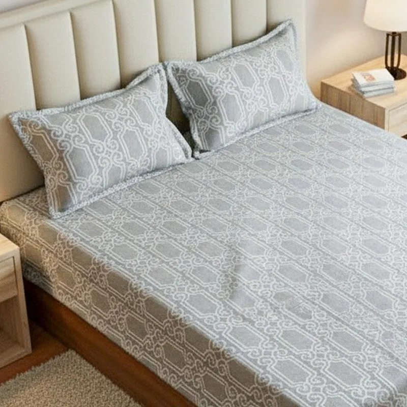 Antira Geometric Cotton Bedsheet (Sage Green) - 200 TC media 3