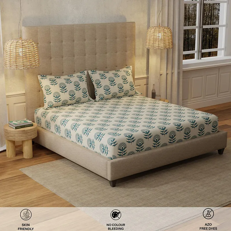Urban Space Florabell Blue Cotton Bedsheet - 200 TC media 5