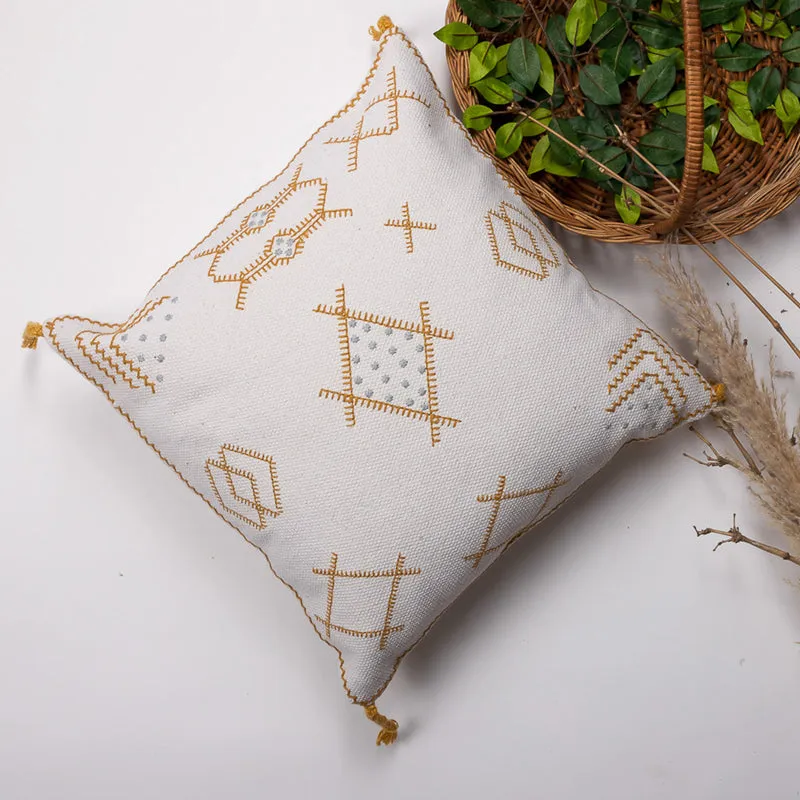 Tribal Glyph Embroidered Cushion Cover - White media 4