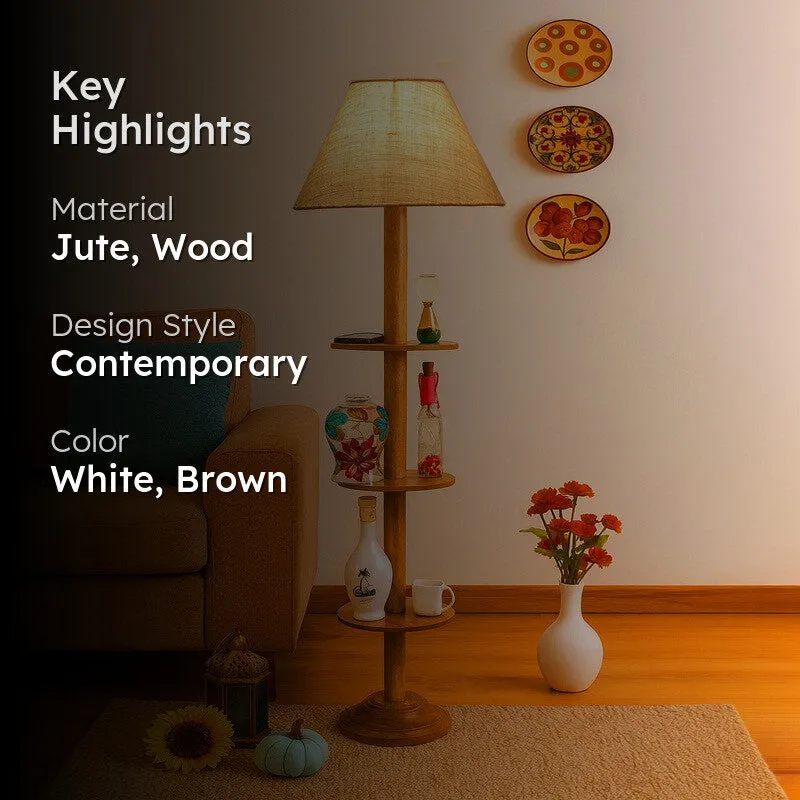 Vintage Glow Light Wooden Floor Lamp - White - 2