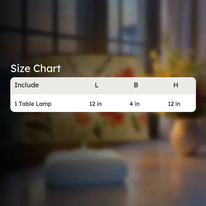 Size chart graphic for the table lamp