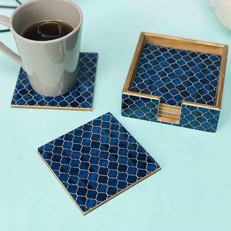 Ombre Checkered Coasters - Blue - Set Of Four media 3