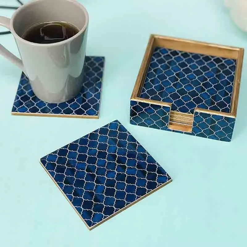 Ombre Checkered Coasters - Blue - Set Of Four media 3