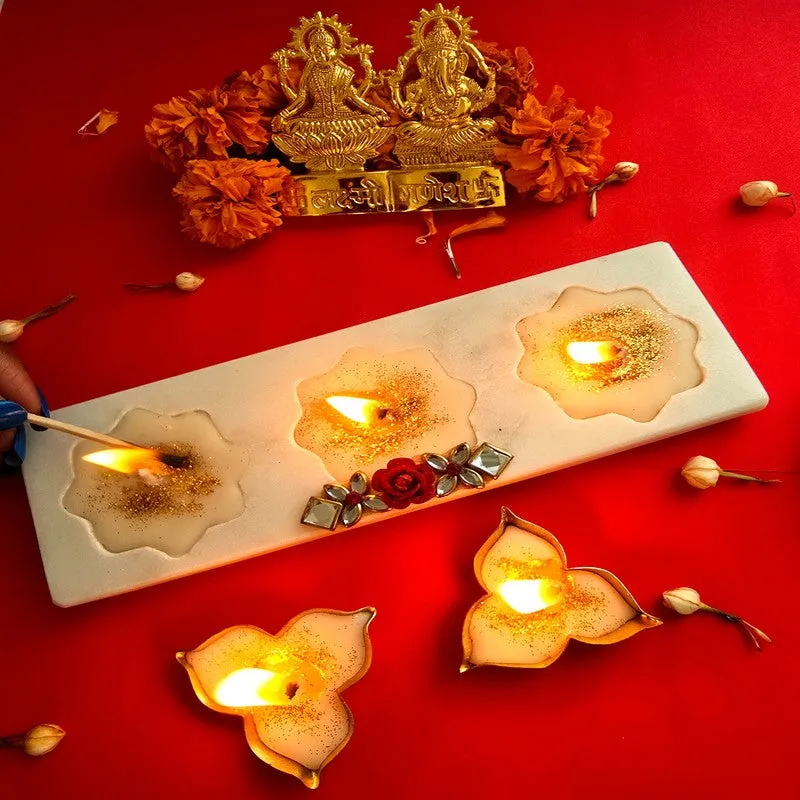 Sacred Glow Pooja Holders (Off White) - Set Of Three media 3