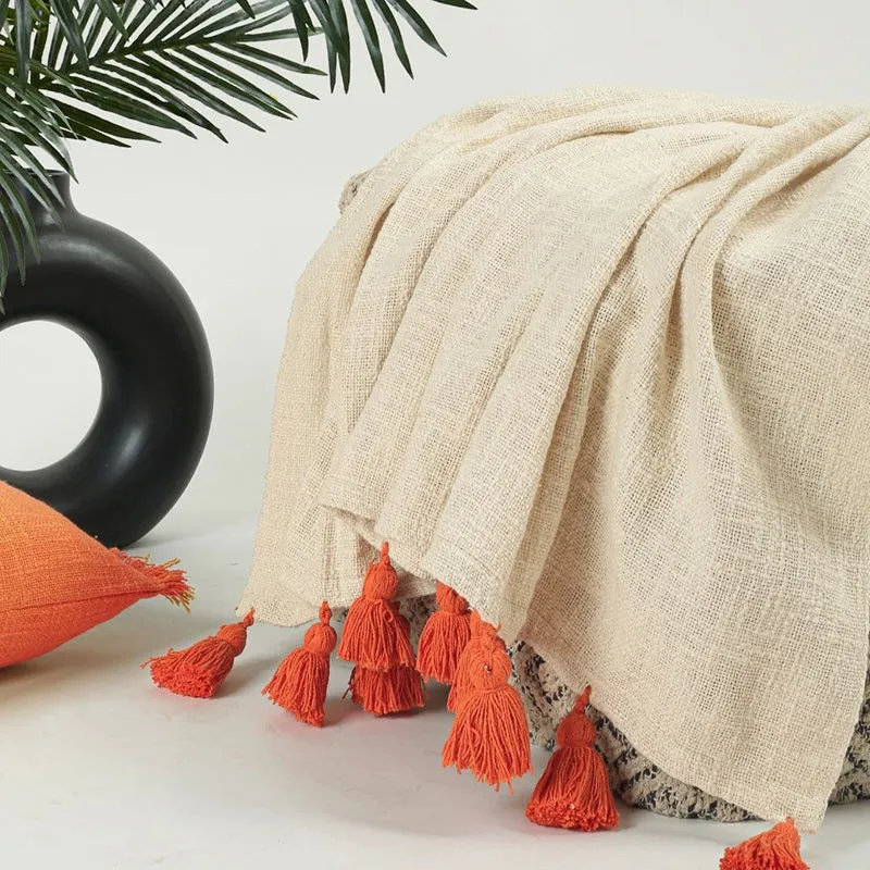 Tassura Tasselled Cotton Throw - Orange media 4