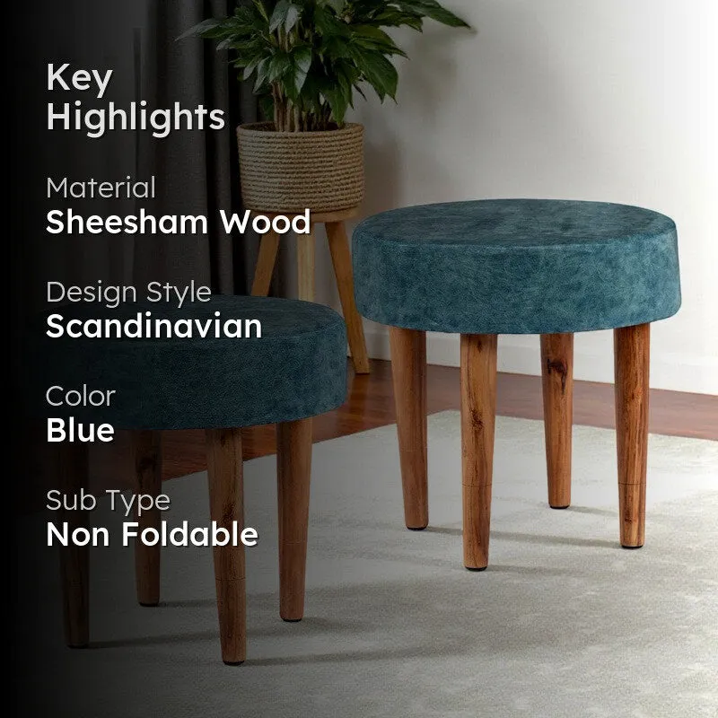 Ovrox Sheesham Wooden Stools (Blue) - Set Of Two media 2