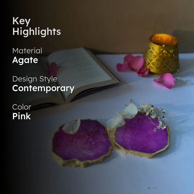 Celeste Handcrafted Crystal Agate Coaster (Pink) - Set Of Two media 2