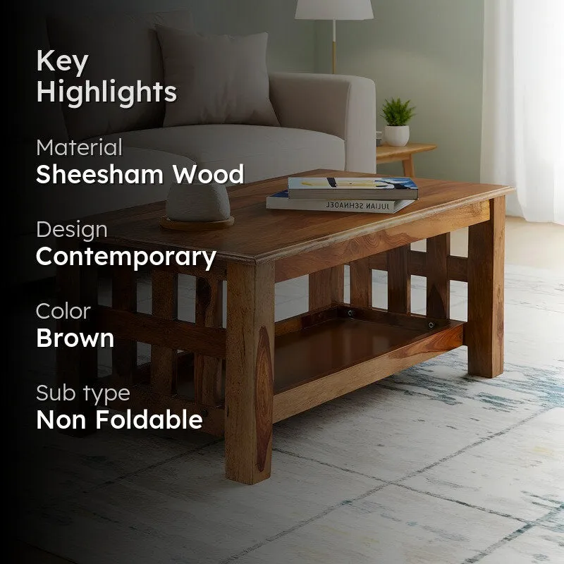 Brenox Sheesham Wooden Center Table - Brown media 2
